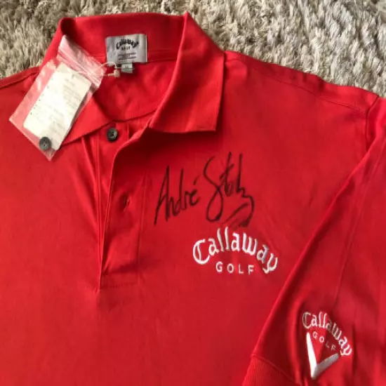 018 NWT Authentic Callaway Golf Shirt Hand Signed Andre Stolz Cotton Mens Size L