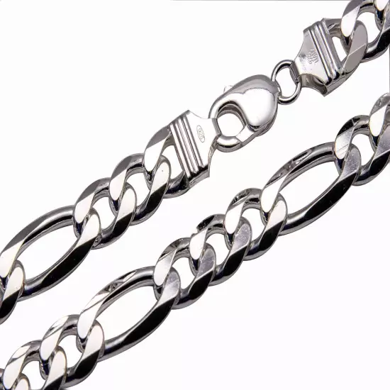 .925 Sterling Silver Figaro Link Chain Necklace 1mm-17mm Sz 16"-36"