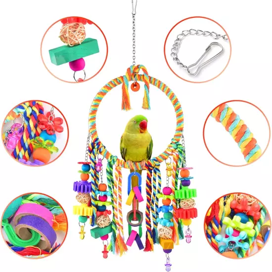 Bird Toys, Bird Swing Toy Bird Perch with Colorful Chewing Toys, Suitable for Lo