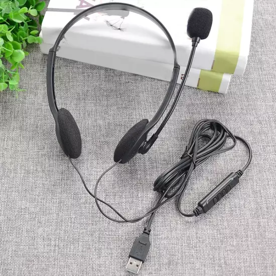 USB Headset Computer Headset with Microphone, Lightweight PC Headset Wired Headp