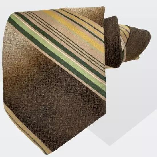 Christian Dior Vintage Brown Green Regimental Striped Repp Style Tie 3.8" x 58"