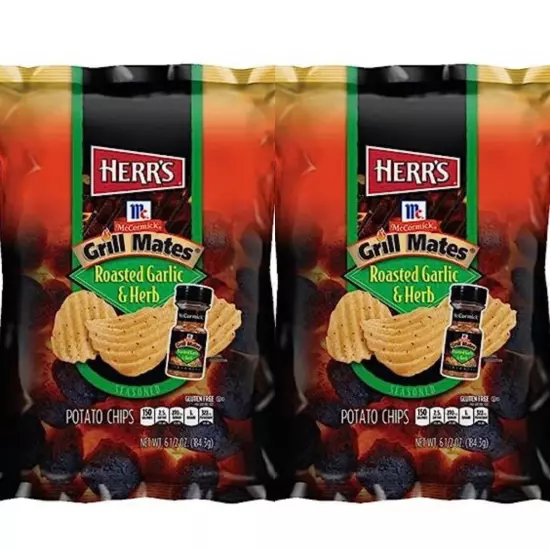 2 - 6.5 oz Bags Herr’s Potato Chips McCormick Grill Mates Roasted Garlic & Herb