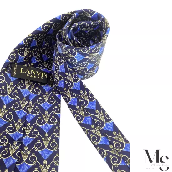 LANVIN PARIS Blue Baroque Luxury Silk Tie Made In France W:3.75’’ EX COND