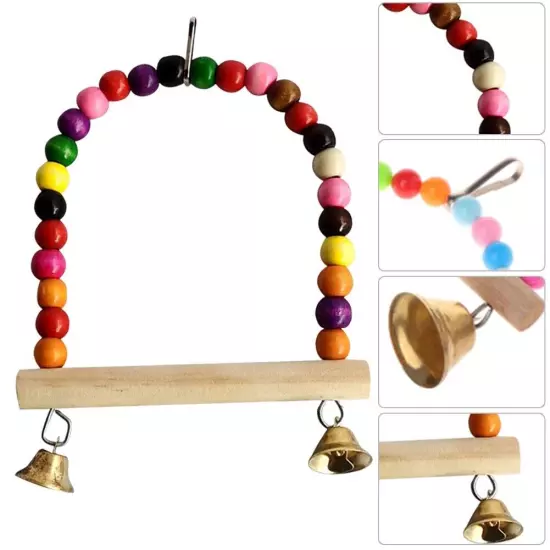 Natural Perch Parrot Swing Toy with Colorful Beads Encourage Bird's Playfulness