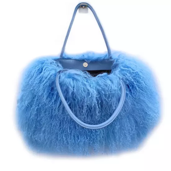 FINILUO Real Long Lamb Fur/Mongolian Fur with Genuine Leather Handles Handbag