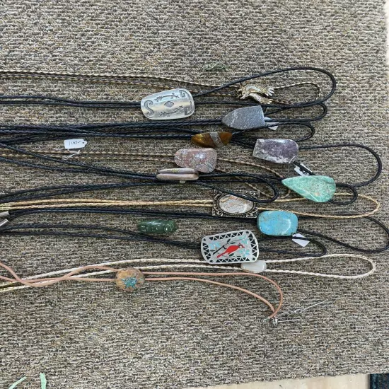 Lot of Vintage BOLO TIES some with Turquoise Petrified wood Agate etc