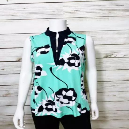 DKNY Golf Womens Top Size L Multicolor Floral 1/4 Zip Stretch Sleeveless 