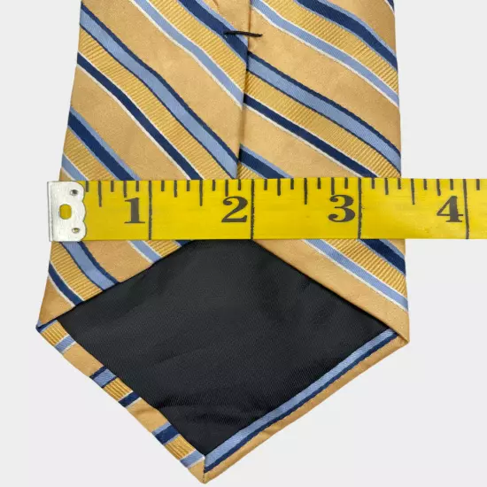 Croft & Barrow Yellow Gold Blue Striped Regimental Silk Necktie Tie 3.5" x 59"