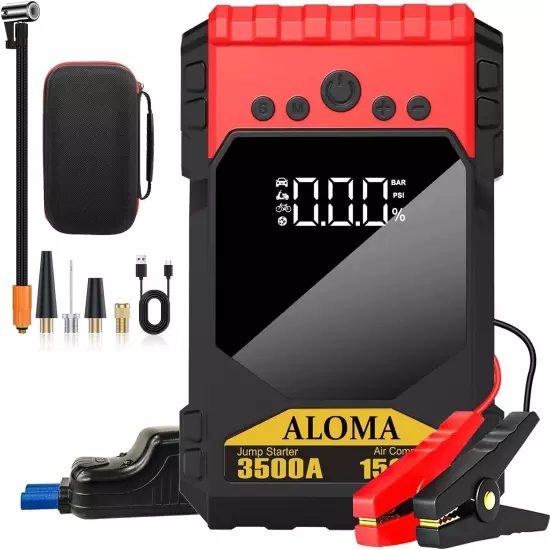 Battery Jumper Starter Portable 12V,tire inflator air Compressor Red 