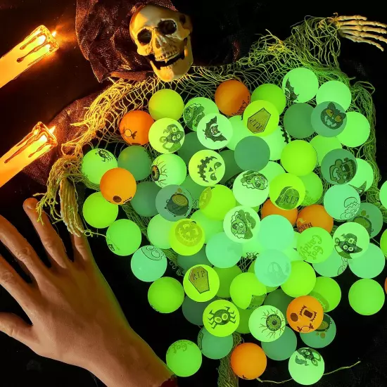 JOYIN 100 PCS Halloween Glow in The Dark Bouncing Balls, 20 Designs... 