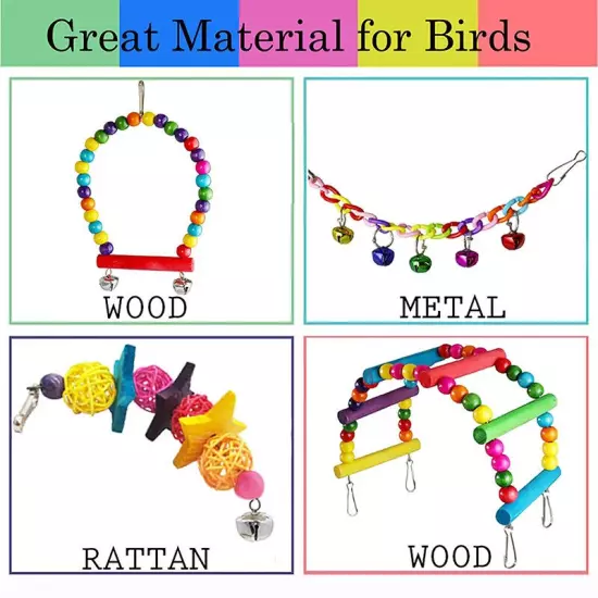 Bird Toy Wood Parrot Toys Set Cage Bird Swing Suspension Bridge Ball Cage Bells