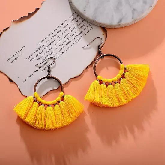 Fashion Women Bohemian Earrings Long Tassel Fringe Drop Dangle Ear Stud Jewelry