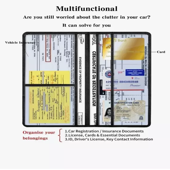 Car Registration & Insurance Card Holder：Auto Glove Box Organizer Document Walle