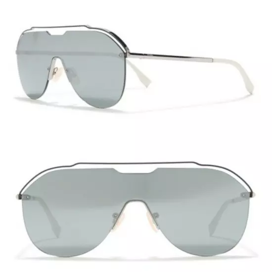 Fendi Shield Aviator Sunglasses $520 Metallic Grey Mirror 140mm Made Italy NWT