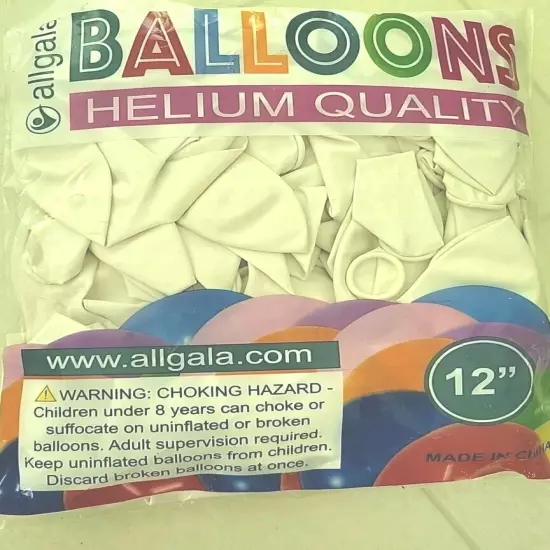 Allgala 100ct 12" Helium Grade Premium Latex Balloons-White-BL52014