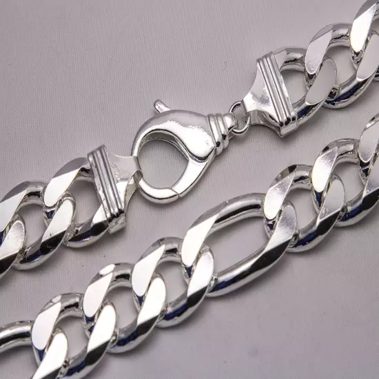 .925 Sterling Silver Figaro Link Chain Necklace 1mm-17mm Sz 16"-36"