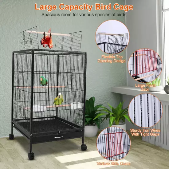 30" Bird Cage Wrought Iron with Rolling Stand Lovebird Parrot Finch Cage