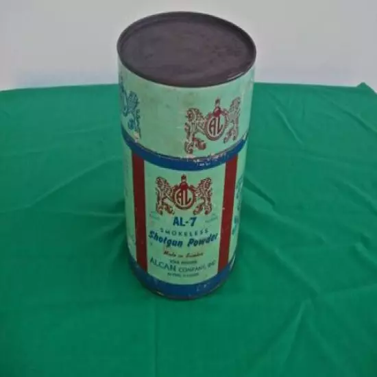 OLD AL-7 SMOKELESS SHOTGUN POWDER CONTAINER ALCAN COMPANY USA.