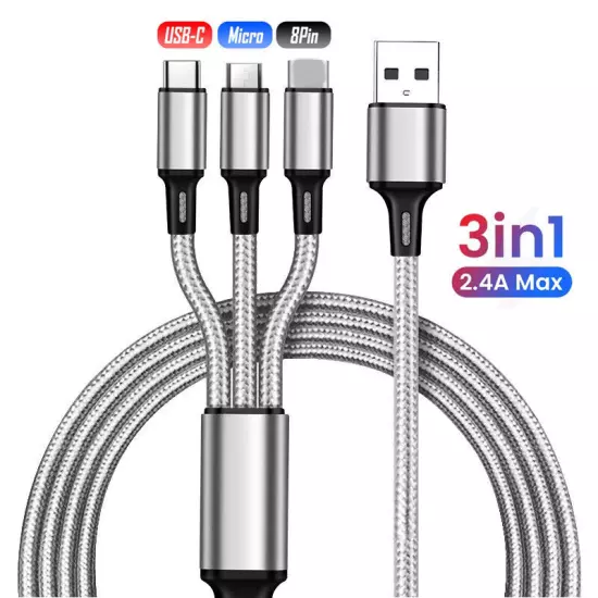 3 in 1 Fast USB Charging Cable Universal Multi Function Cell Phone Charger Cord