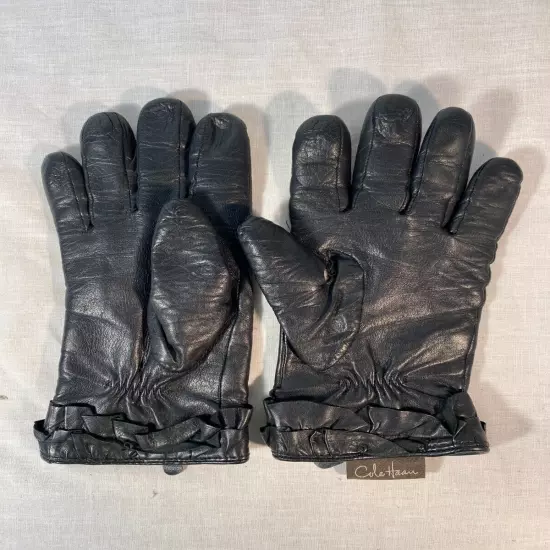 Cole Haan Leather Driving Gloves Women's Black Cashmere Lined - Size S