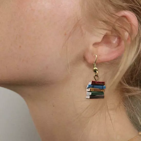 Books Earrings Women Multicolor Book Pendant Earrings Xmas --.US G3J5