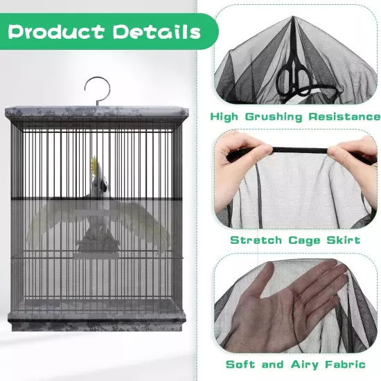 Cage Seed Catcher, Universal Adjustable Birdcage Cover Skirt Cage Net Cover Nylo