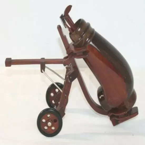 Carved Wood Miniature Golf Bag/Clubs/Stand for Office 8"