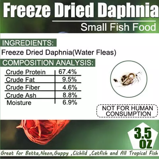 Freeze Dried Daphnia Fish Food for Betta, Neon, Guppy, Cichlid, Catfish and All 