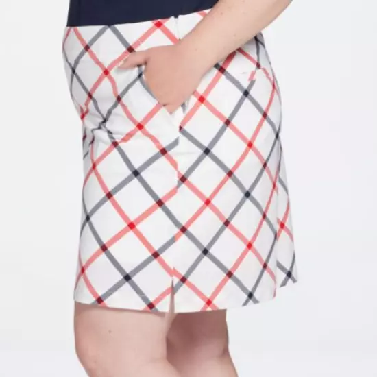 NWT Lady Hagen plaid golf skort white blue red size 16 stretchy pockets