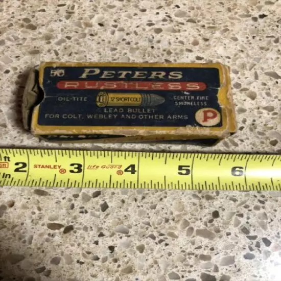 RARE VINTAGE THE PETERS CARTRIDGE CO RUSTLESS 32 COLT AUTOMATIC CARTRIDGE BOX 