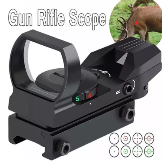 Red Green Dot Rifle Scope 4 Reticles Reflex Sight Tactical 20mm/22mm Mount Rail