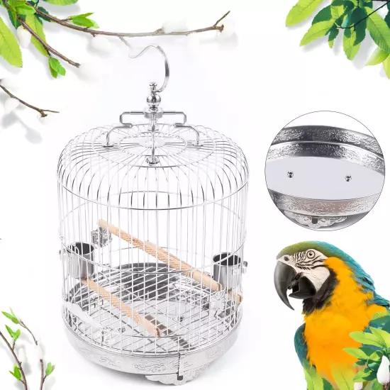 Stainless Steel Bird Cage Parrot Travel Carrier Hanging Cage Bird Perch Durable