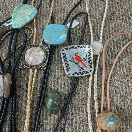 Lot of Vintage BOLO TIES some with Turquoise Petrified wood Agate etc