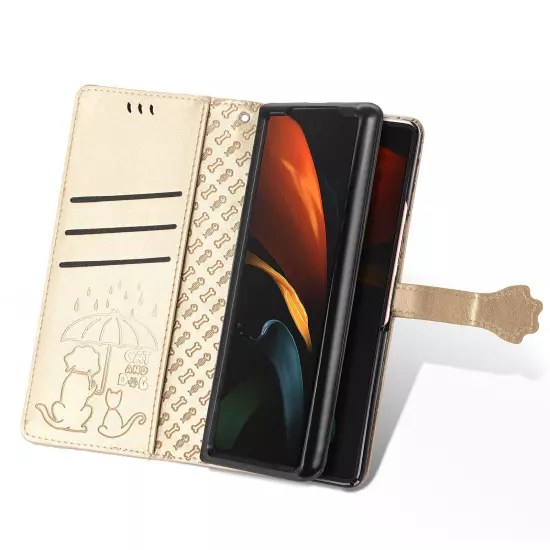 For samsung galaxy z fold 3/4/5/6 Cute PU Leather Flip Phone Case Kickstand NEW