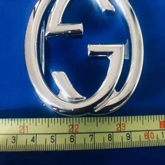 New L Authentic GUCCI GG Interlocking Silver Finish Unisex Belt Buckle Italy