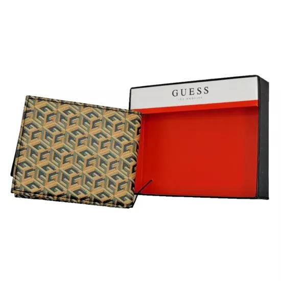 Guess Leather Eberlo Billfold Wallet Men's Green 31GO220111 with Gift Box