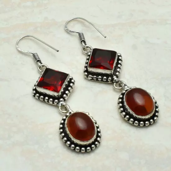 Garnet Carnelian Handmade Drop Dangle Earrings Jewelry Gift For Her 5.5 AE-54642