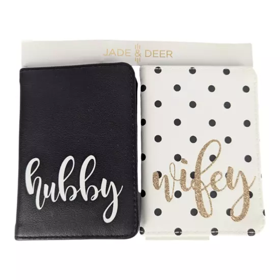 Jade & Deer "Hubby/Wifey" Passport Holders Set of 2 - Black & White w/Polka Dots