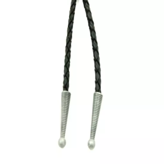 4mm Braided Genuine Black Leather Cord Rope w/ Ribbed Metal Tips for Bolo Ties