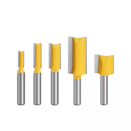 8mm Shank 5PCS Straight Router Bits Set 2Flutes Woodworking Cutter