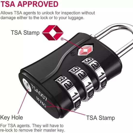 TSA Approved Locks, Luggage Locks, 3 Dial TSA Lock for Suitcases, Backpack, B...