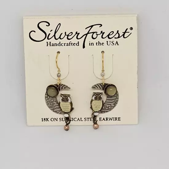 Silver Forest Silver Tone Owl Dangle Earrings 18k On Surgical Steel