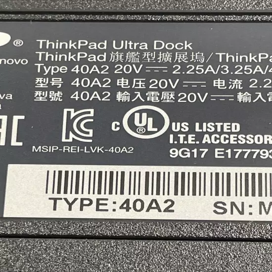 Lenovo Thinkpad 40A2 Docking Station Ultra Dock W/Keys 00HM917, SD20F82750