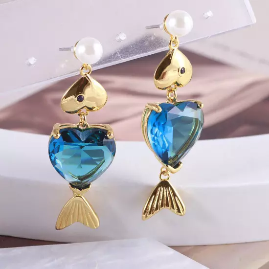 Kate Spade Blue Heart Sparkling Little Fish Shaped Elegant Earrings