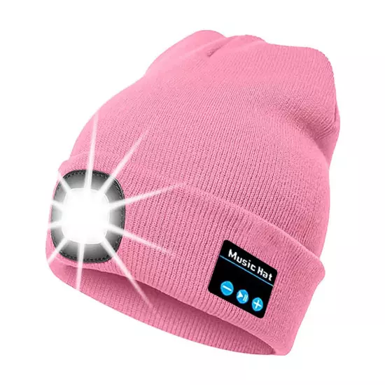 Bluetooth LED Beanie Hat with Music Speakers Mic Rechargeable Cap Head Lamp Gift