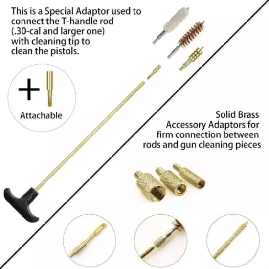 Gun Cleaning Kit w Mat & Case Brass Jags Rods for Rifle Shotgun Hunting Calibers