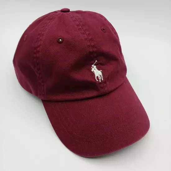 Polo Ralph Lauren Hat Cap Strap Back Burgundy Red White Pony Logo and Script