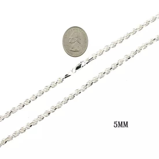 Italian Solid Sterling Silver Rope Link Chain Necklace 925 Silver Chain UNISEX