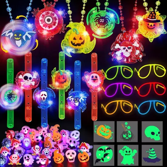 72Pcs Halloween Party Favors for Kids,Halloween Light Up Necklaces Rings... 