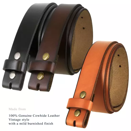 Genuine Leather Belt Strap Casual Belt with Snaps 1-1/2" Wide Replacement Strap